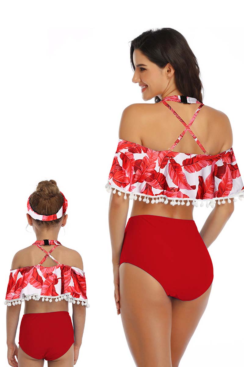 Hanging Neck Floral Print Parent-child Two Pieces Swimsuit