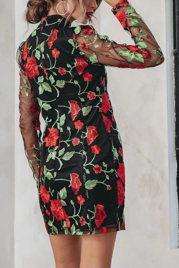 Embroidered Floral Mesh Mini Dress Fashionpara