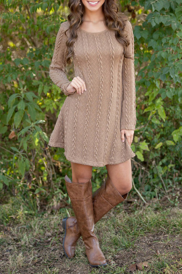 Elegant Plus Size Casual Sweater Dress in S-3XL Sizes