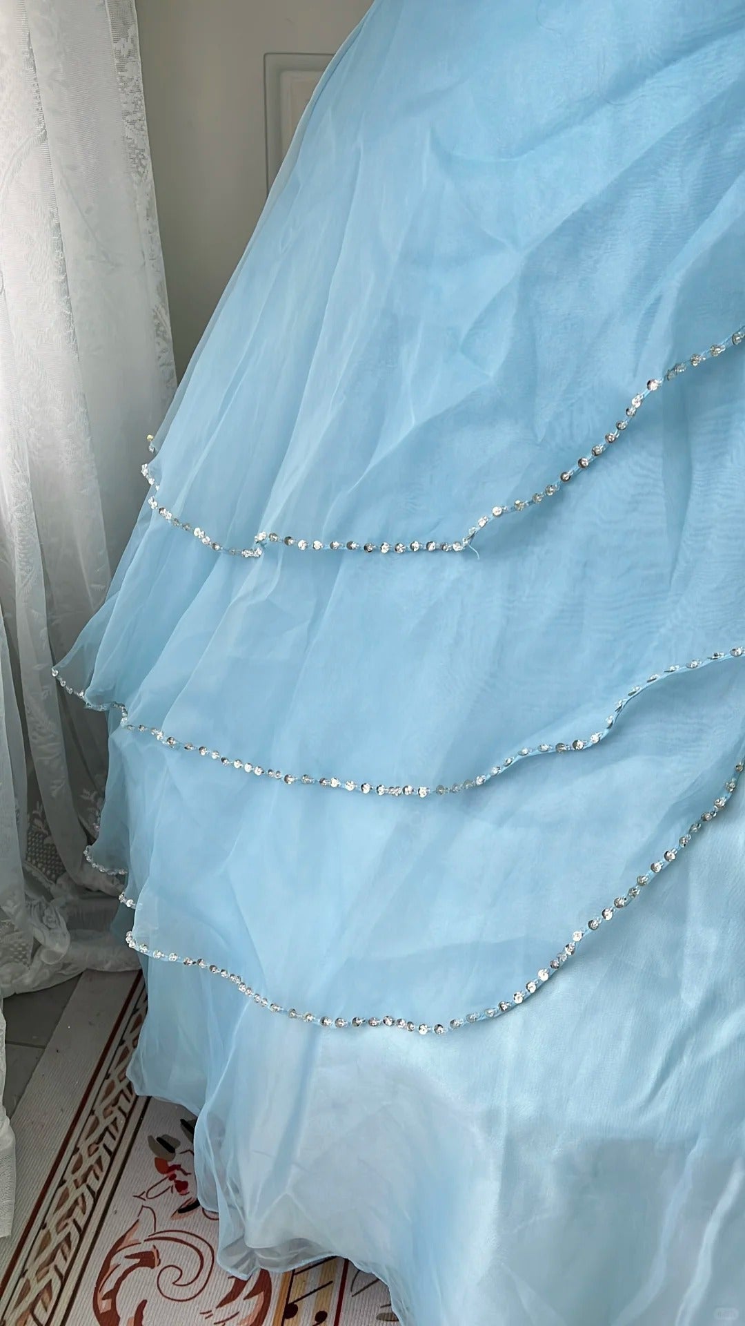 Dreamy Princess Blue Strapless Embroidered Tulle Ball Gown Evening Dress Sweet 16th Birthday Dress P4210