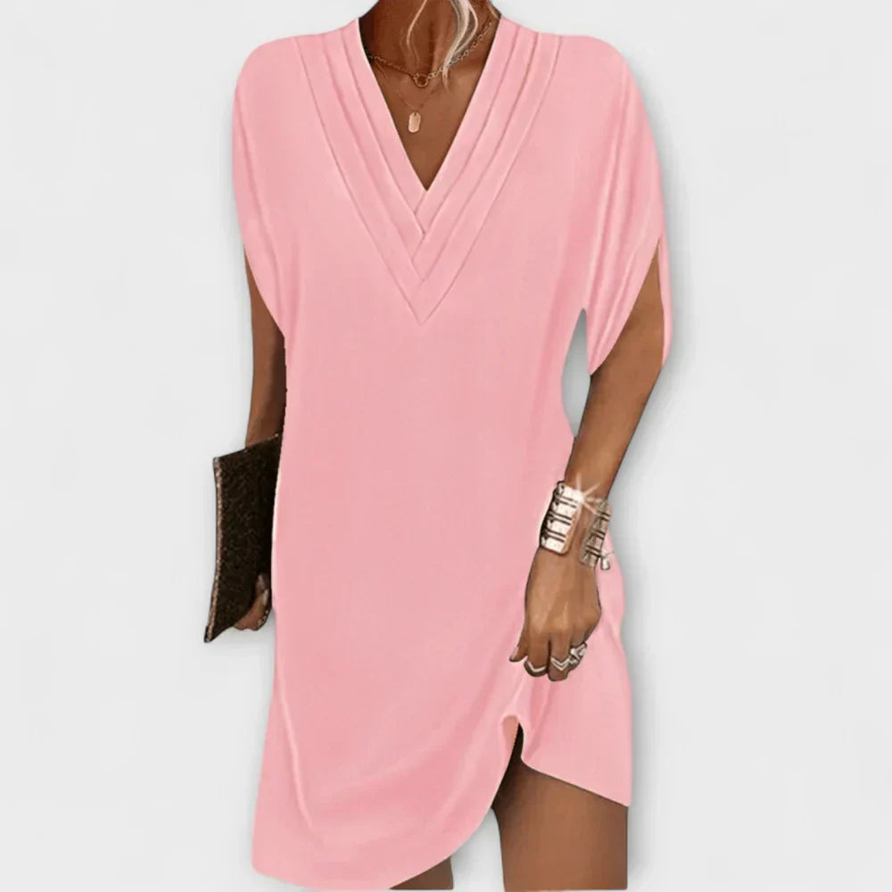 V-Neck Cap Sleeve Shift Mini Dress 3