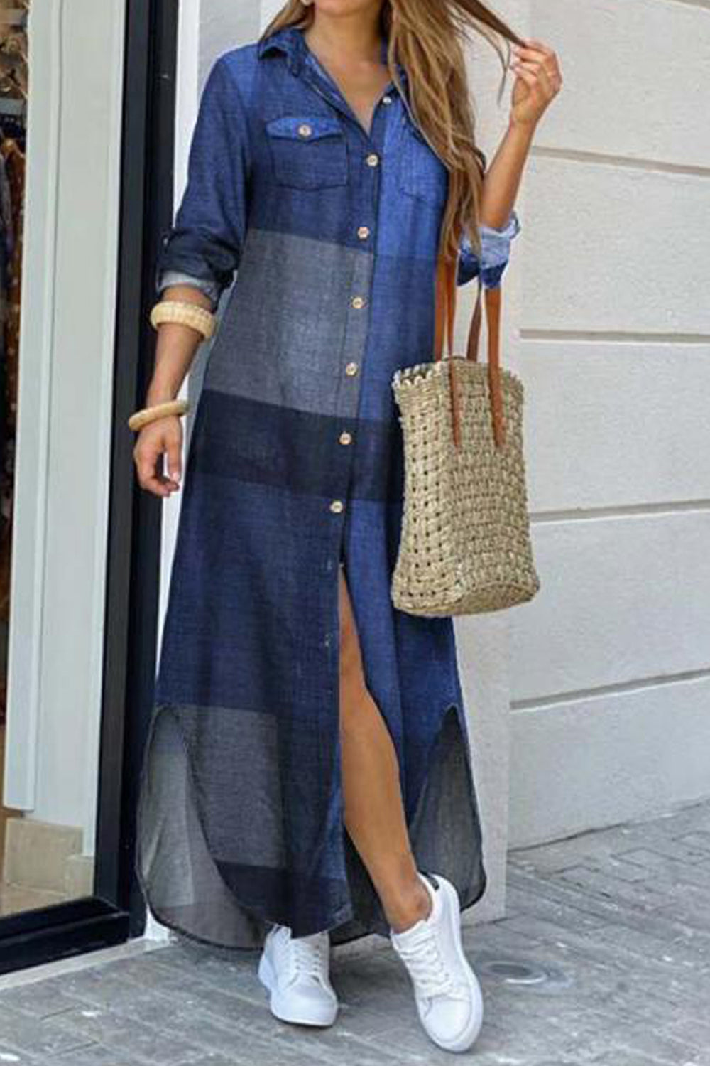 Printed Single Breasted Long Dress - Fashionpara