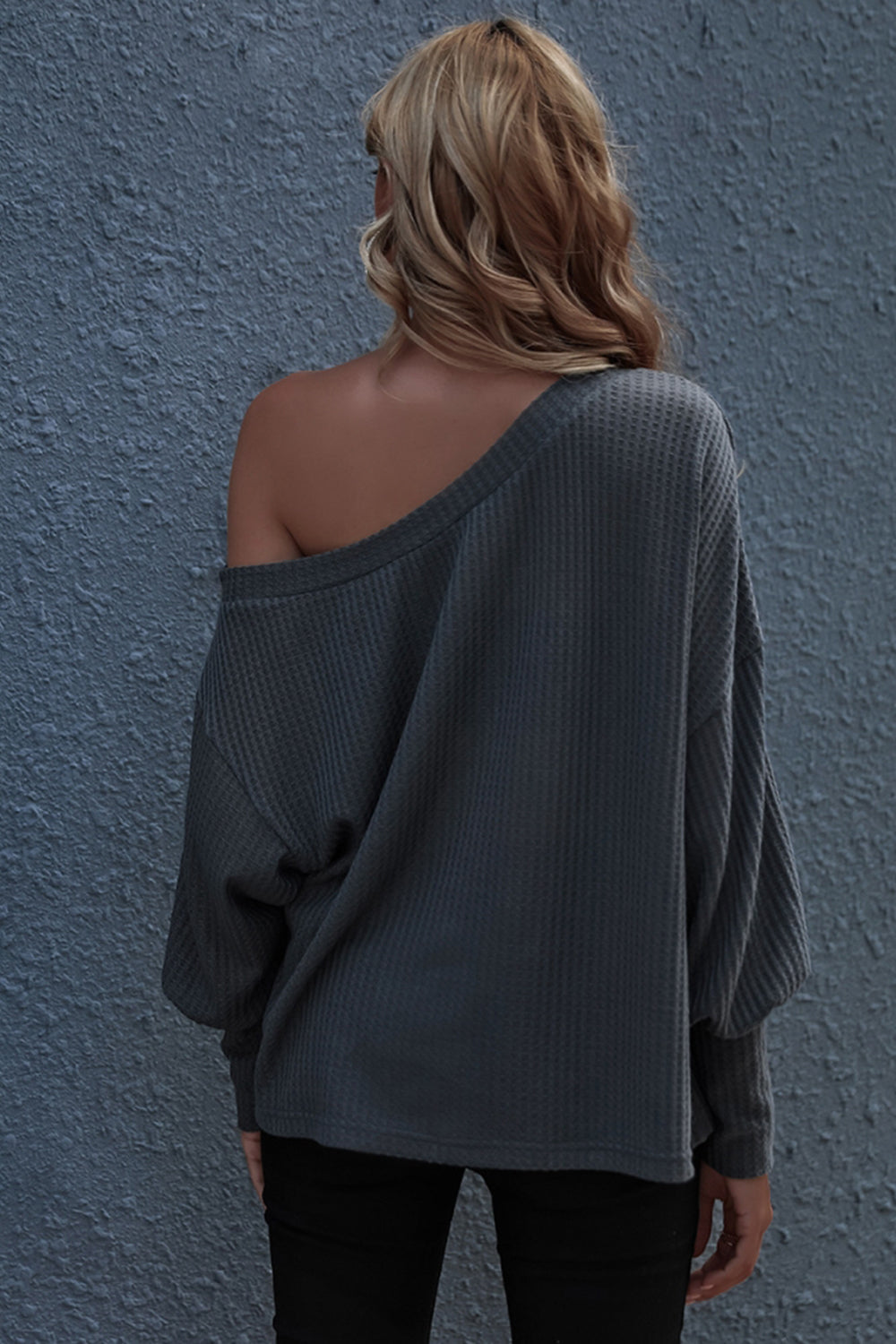 RadyRin One-Shoulder Loose Fit Solid Color Sweater