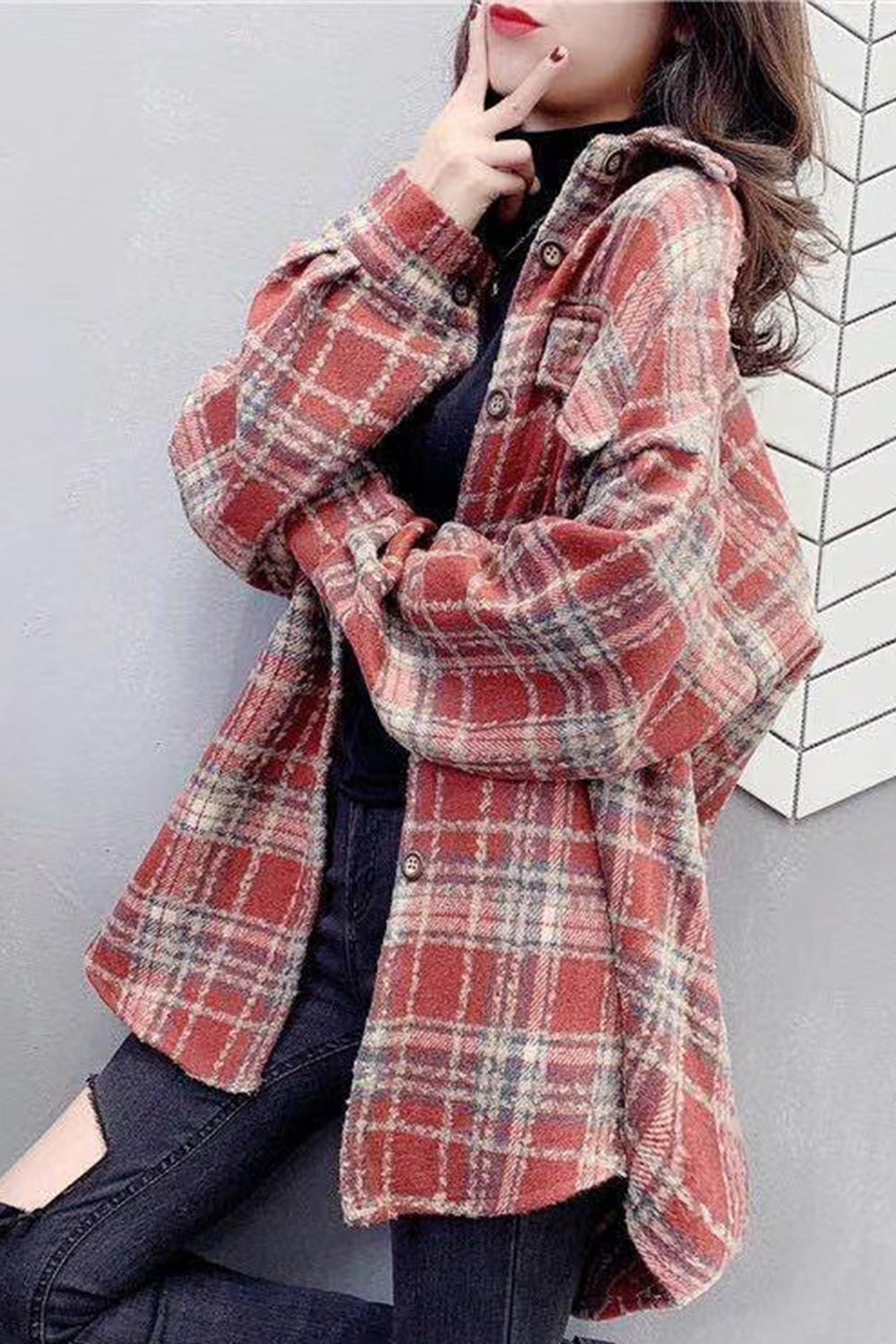 RadyRin Vintage Plaid Fleece Coat for Stylish Warmth