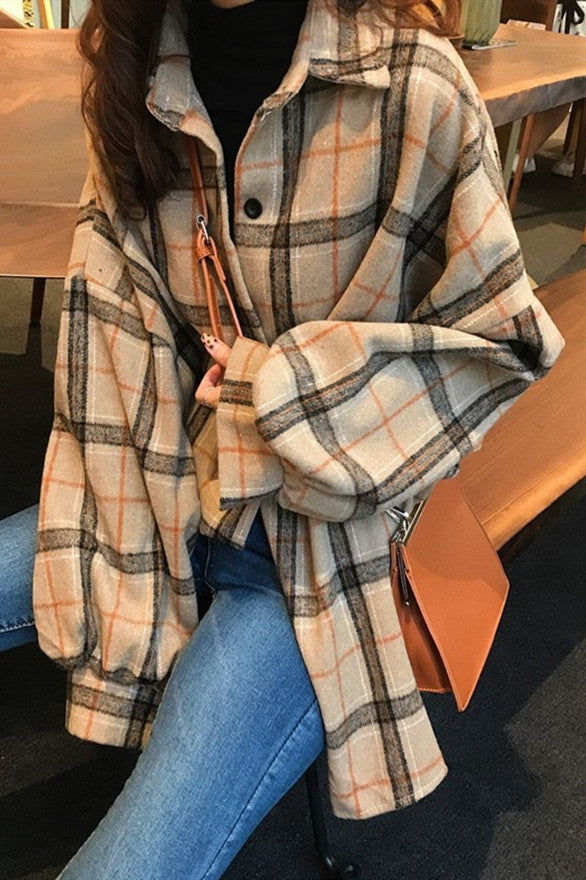 Chic Frosted Plaid Flannel Coat for Stylish Comfort