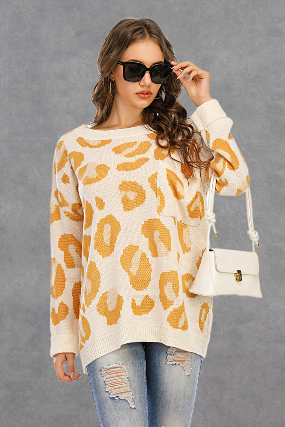 RadyRin Round Collar Leopard Knitted Sweater for Style