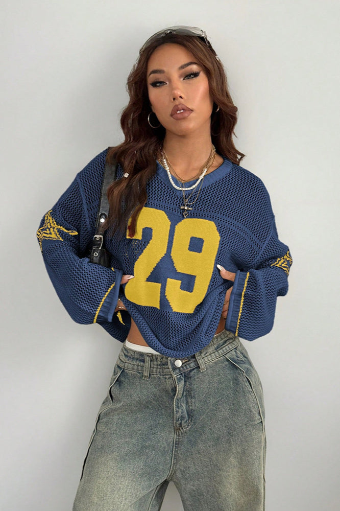 V-Neck Long Sleeve Digital Print Knit Sweater 5