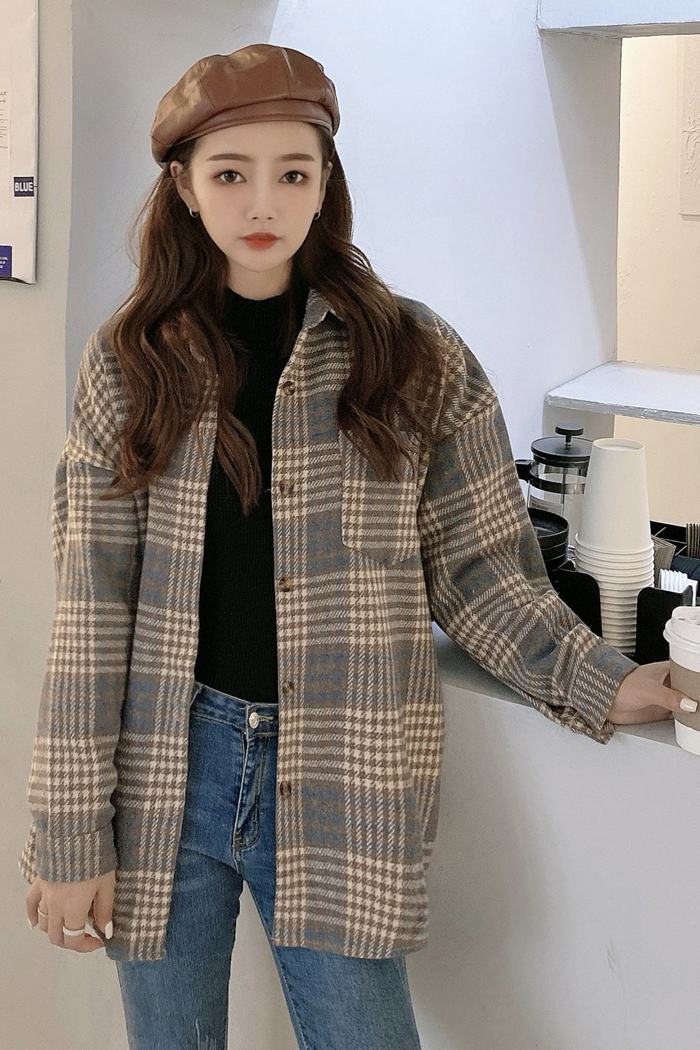 Frayed Hem Plaid Flannel Coat for Effortless Style