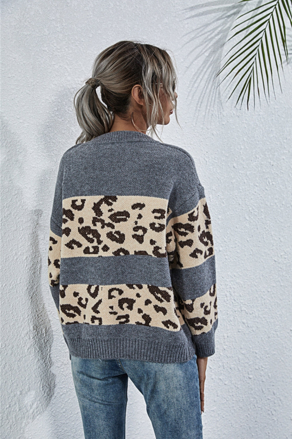 RadyRin Stylish Leopard Print Crew Neck Sweater for Comfort