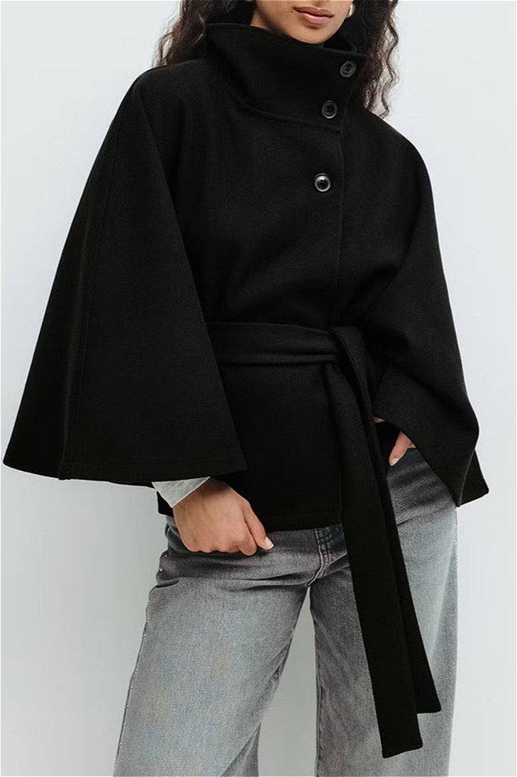 Stand Collar Cape Coat for Elegant Layered Style and Warmth