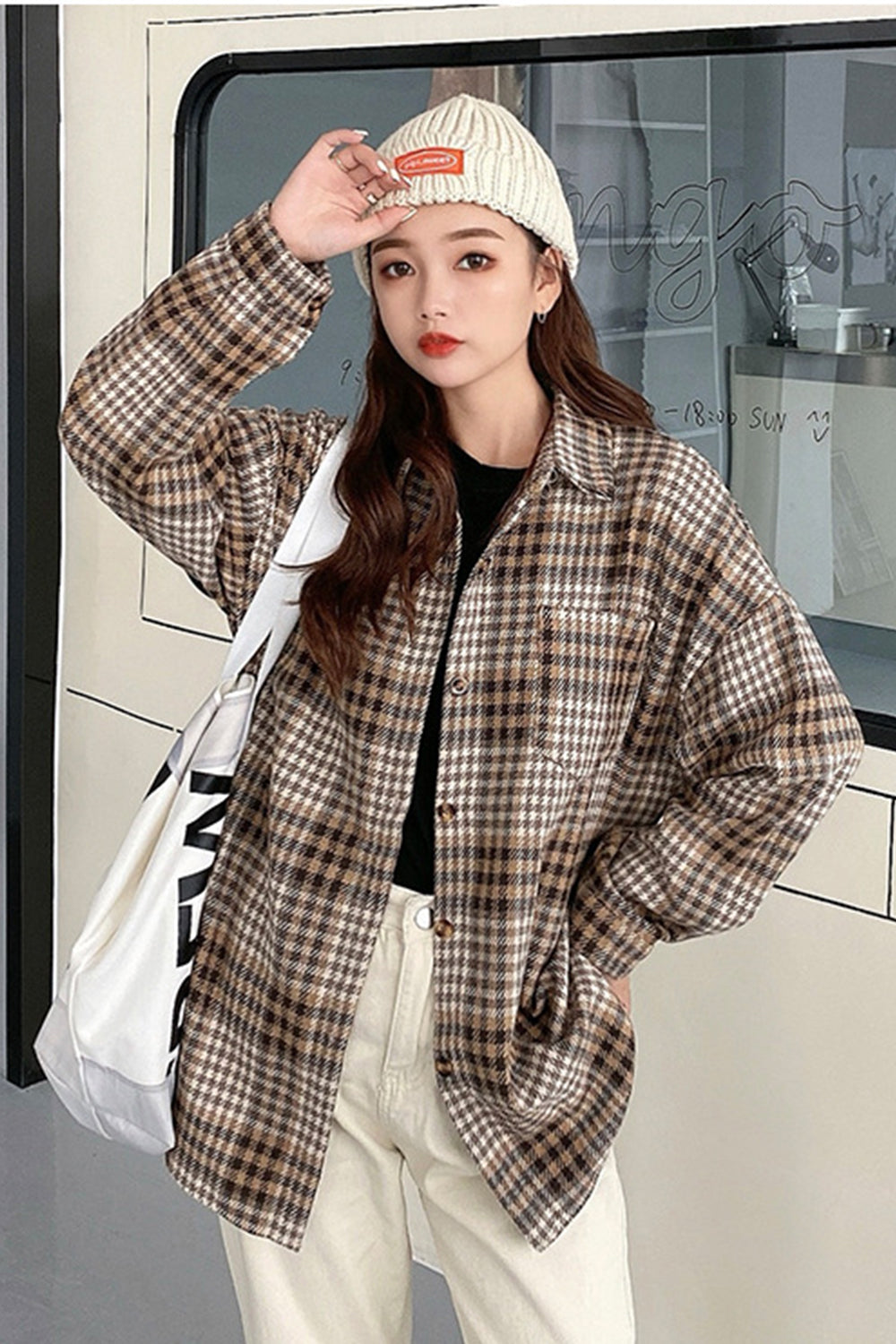 Frayed Hem Plaid Flannel Coat for Effortless Style