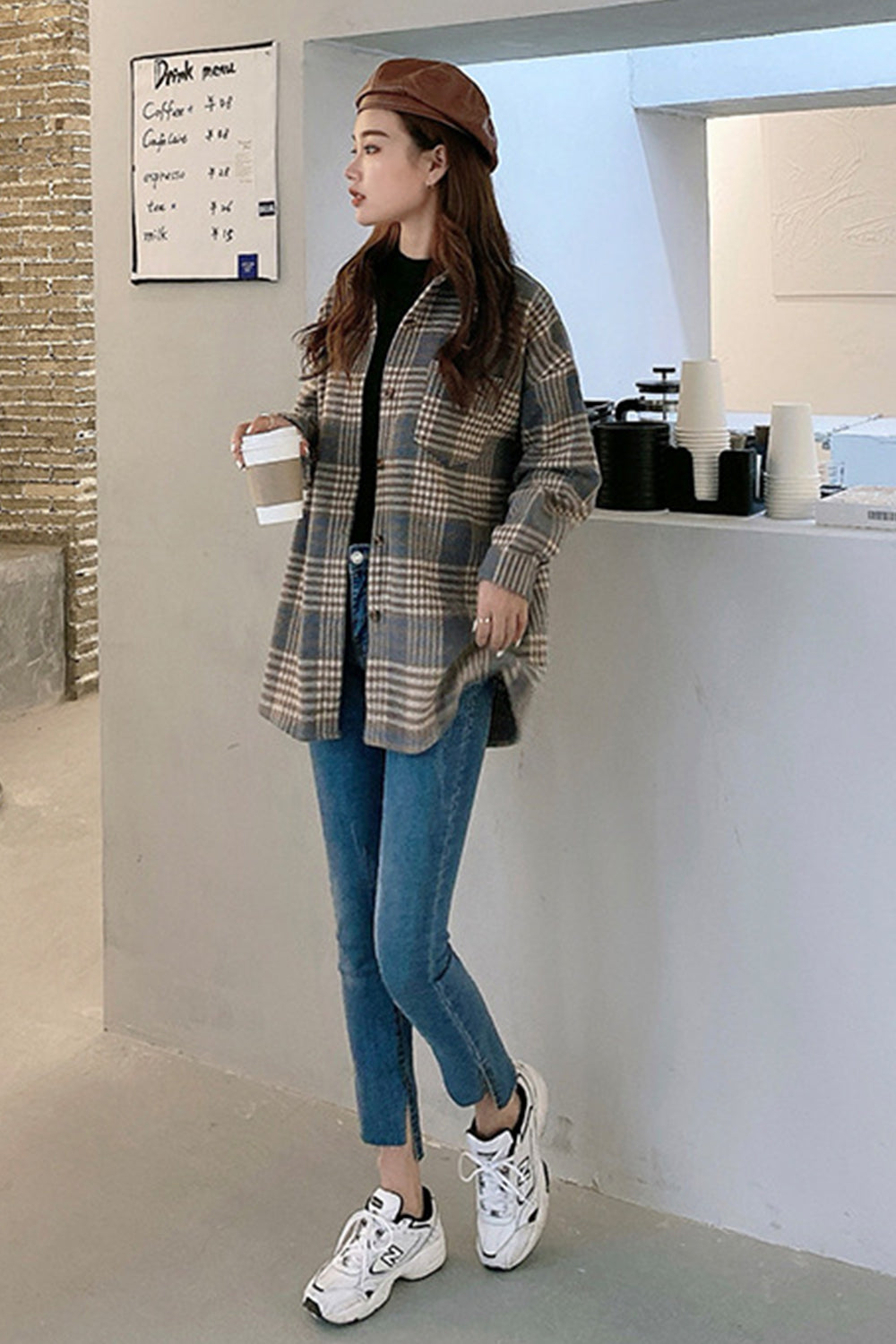 Frayed Hem Plaid Flannel Coat for Effortless Style