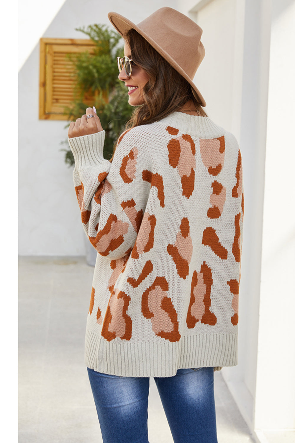 RadyRin Stylish Leopard Print Knit Sweater for Chic Comfort