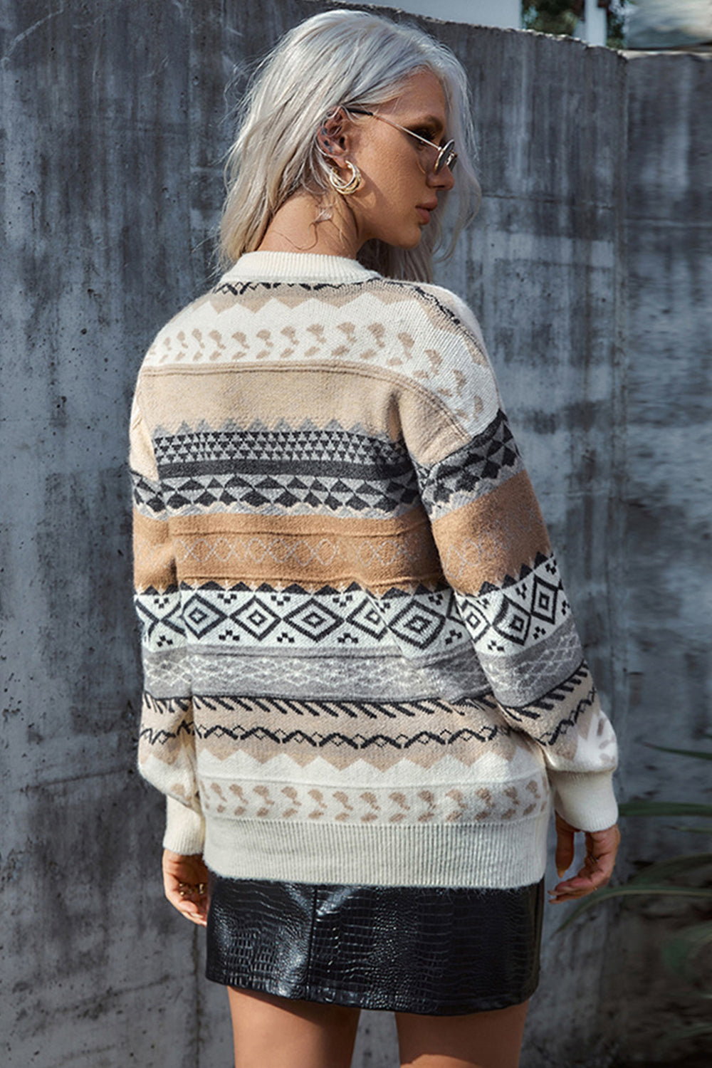 RadyRin Rhombus Print Long Sleeve Sweater for Effortless Style