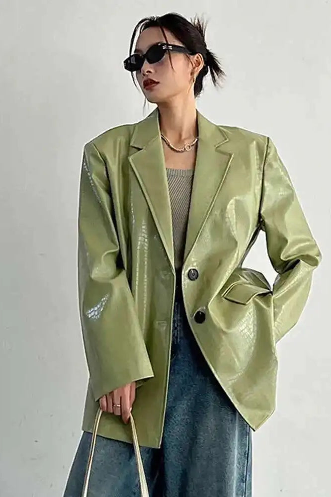 PU Leather Oversized Casual Blazer