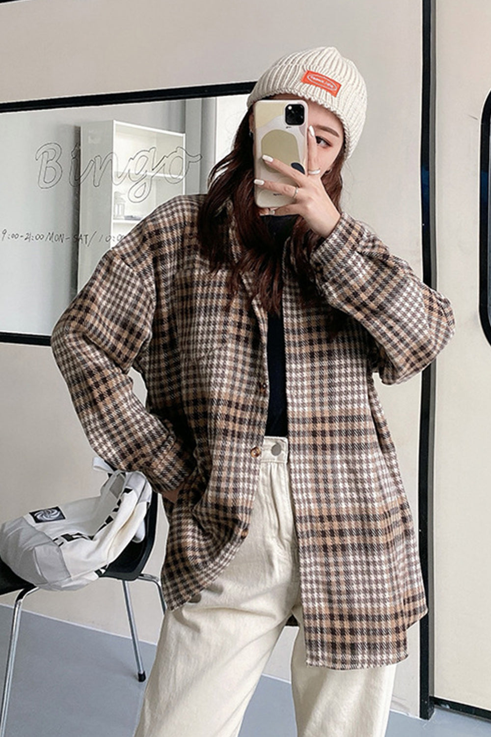 Frayed Hem Plaid Flannel Coat for Effortless Style