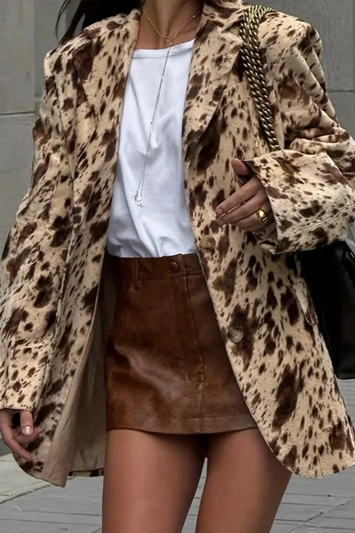 Sophisticated Relaxed Fit Leopard Print Blazer for Women