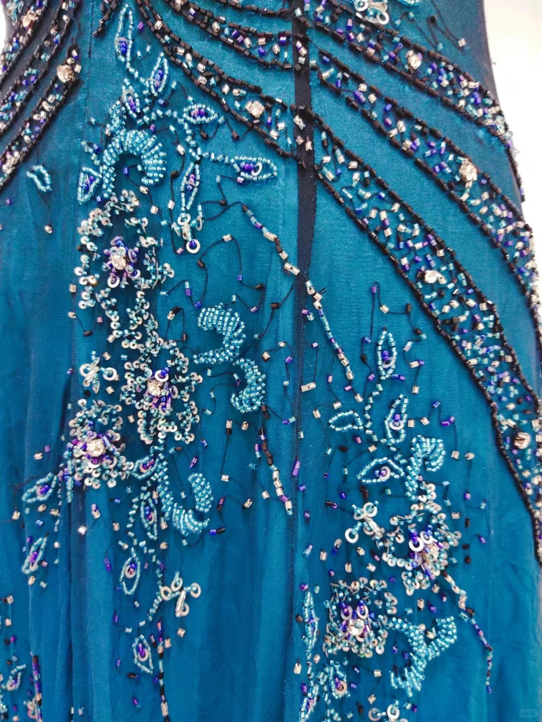 Vintage Blue A-line Thin Strap Beaded Chiffon Long Prom Dress Evening Dress P4216