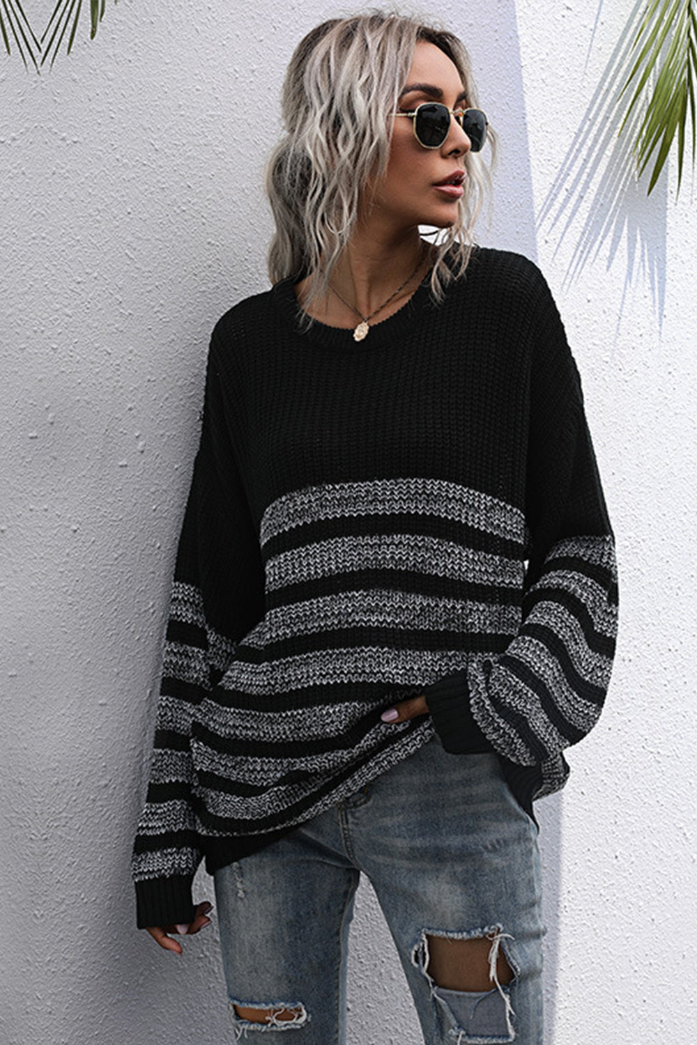 RadyRin Cozy Loose Long Sleeve Round Neck Sweater for Comfort