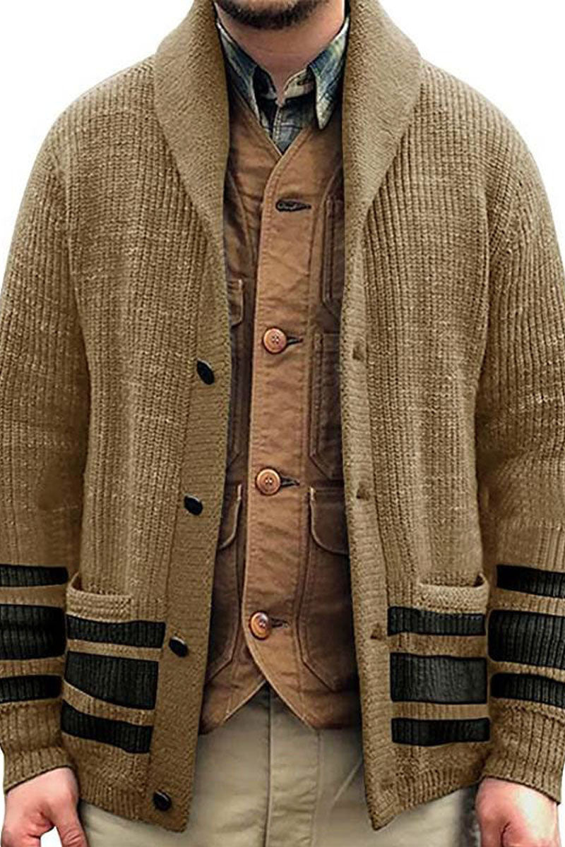 Men's Lapel Single Breasted Long Sleeve Cardigan Jumper Jacket - Fashionpara