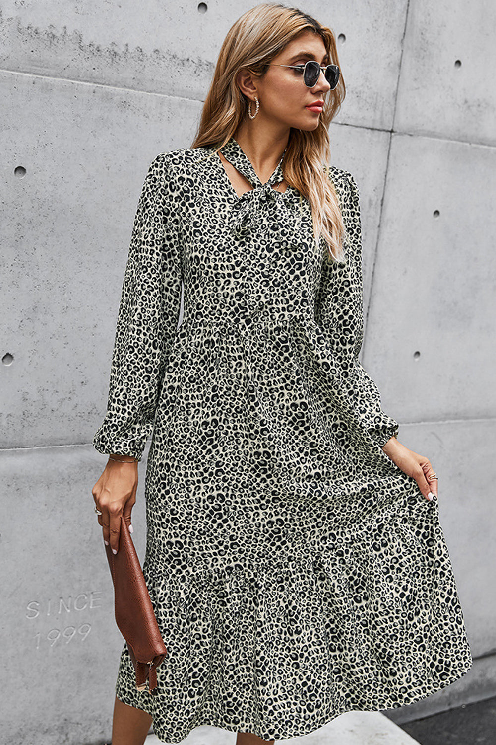 French Print Lace Up Bow Dress - Fashionpara