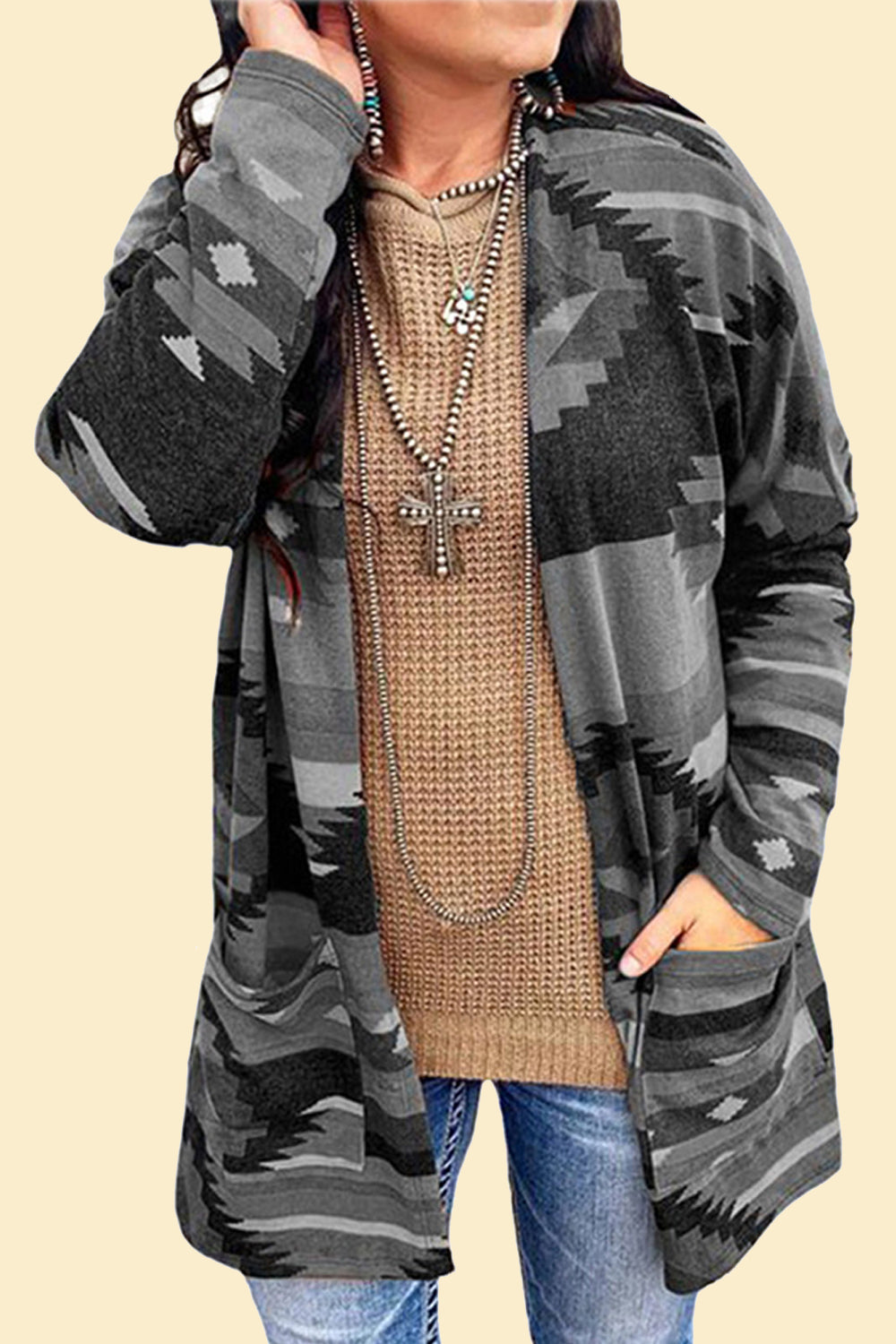 RadyRin Modern Geometric Cardigan Coat for Stylish Comfort