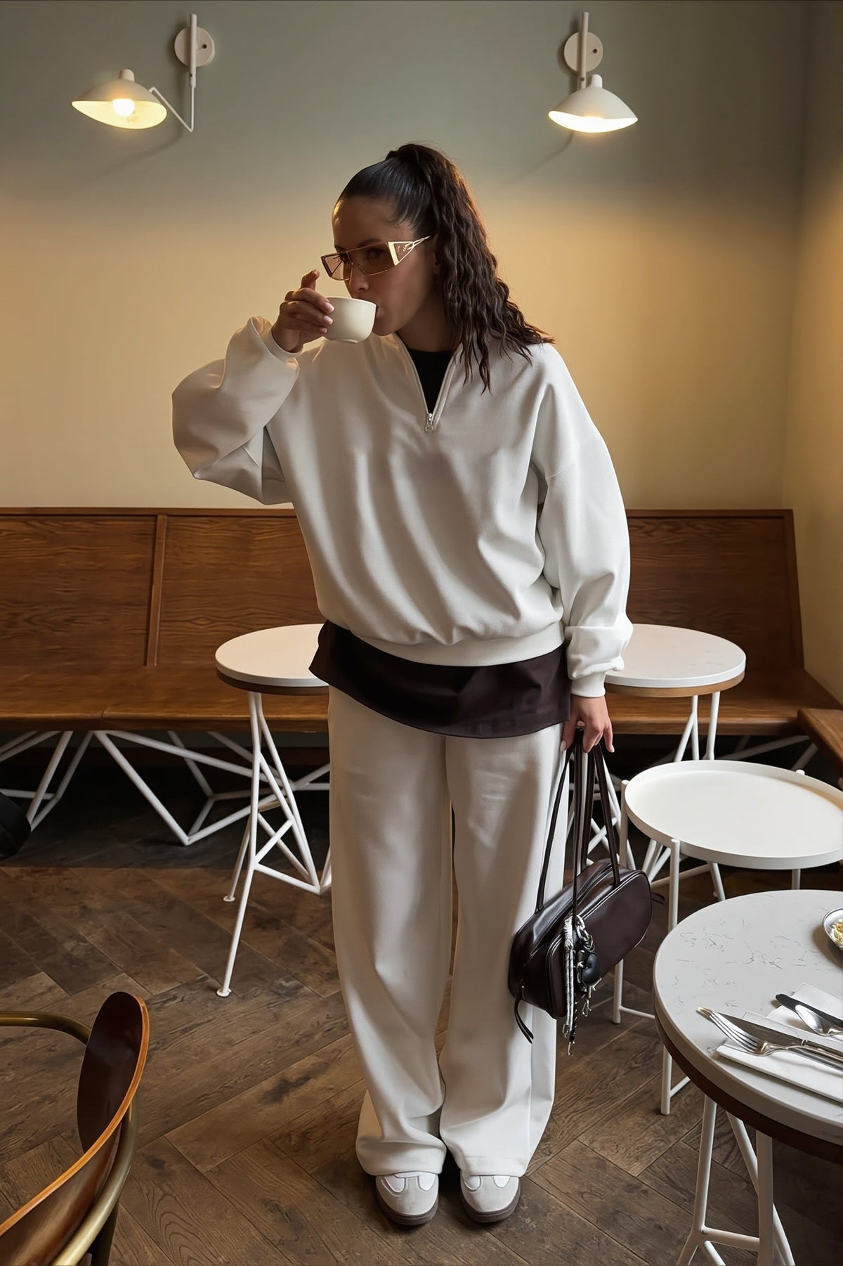 Half Zip Oversized Sweatshirt Pants Set