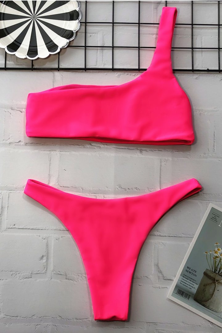 One Shoulder High-waisted Tankini Bikini Set (2 Colors) - Fashionpara