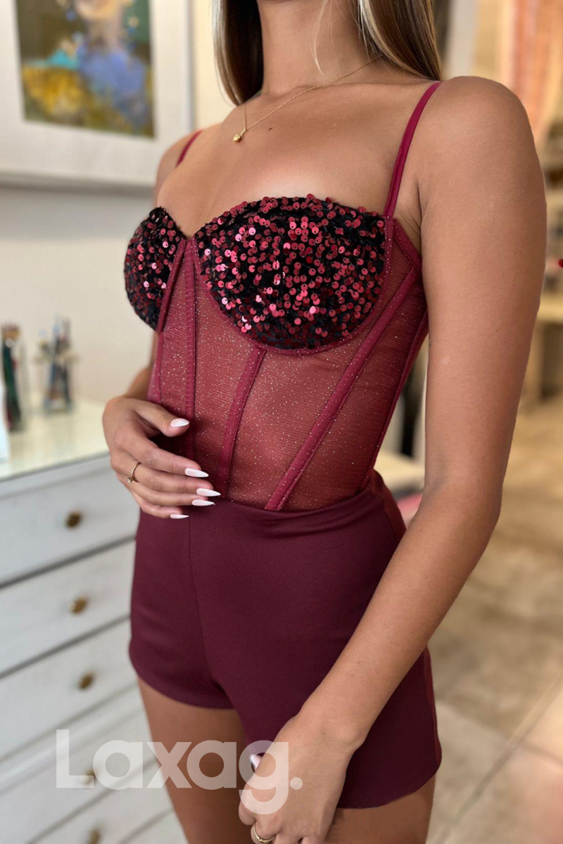 21807 - Spaghetti Thigh Slit Bone Bodice Glitter Prom Dress