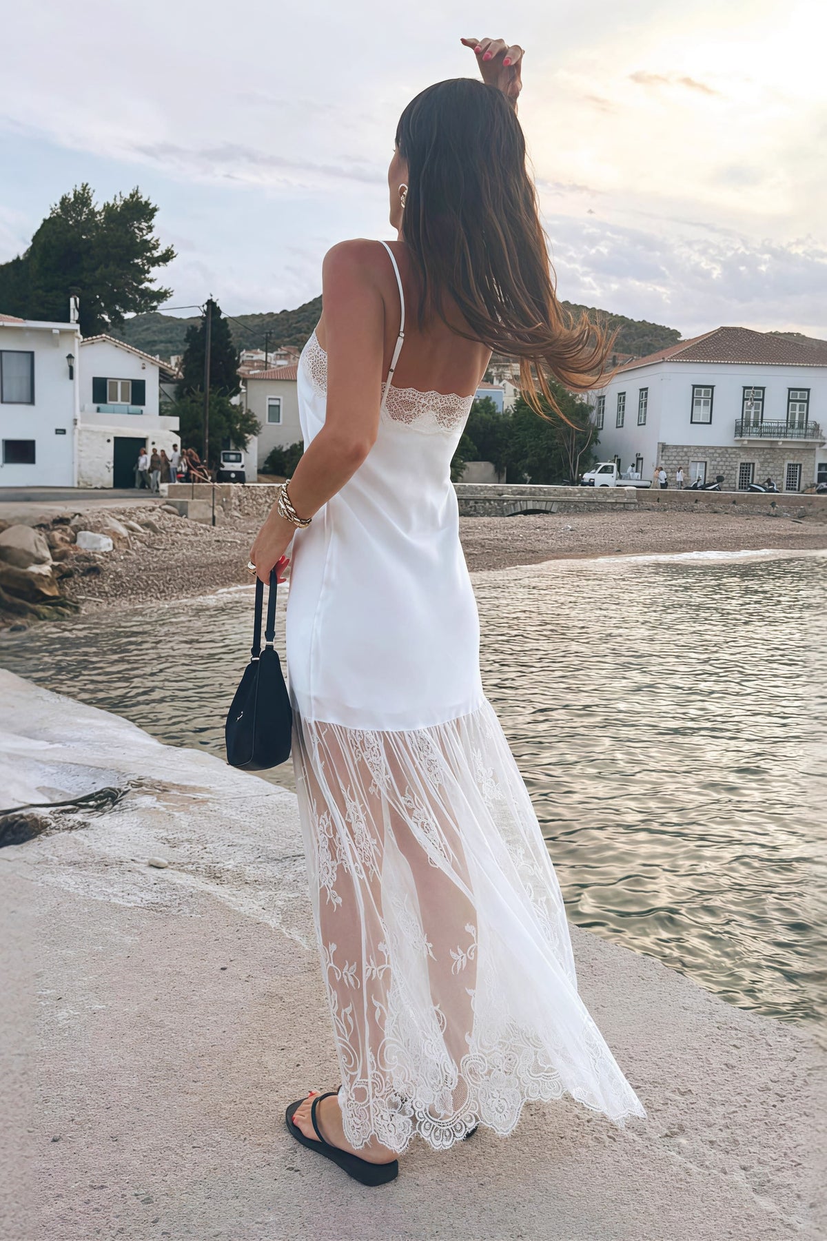 Satin Lace Trim Sheer Hem Slip Maxi Dress 2