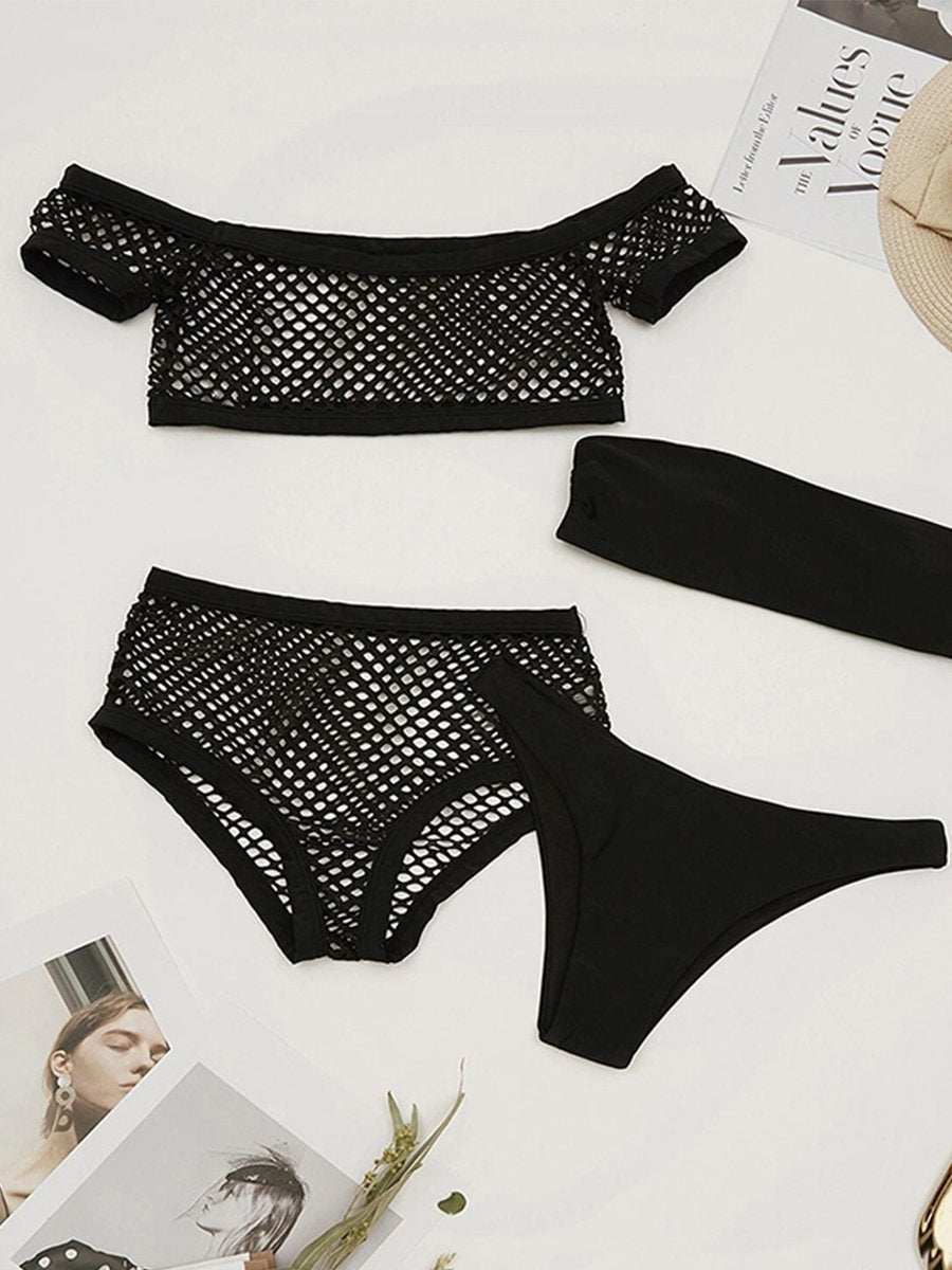 Solid Mesh 4-piece Bikini - Fashionpara
