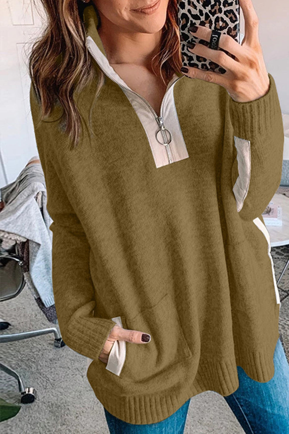 RadyRin Zipper Half-Cardigan Knitted Sweater for Style