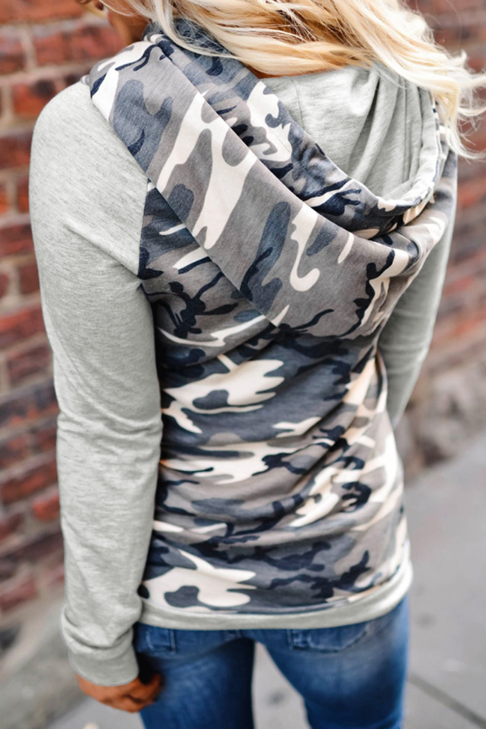 RadyRin Camouflage Hooded Sweater with Piled Collar