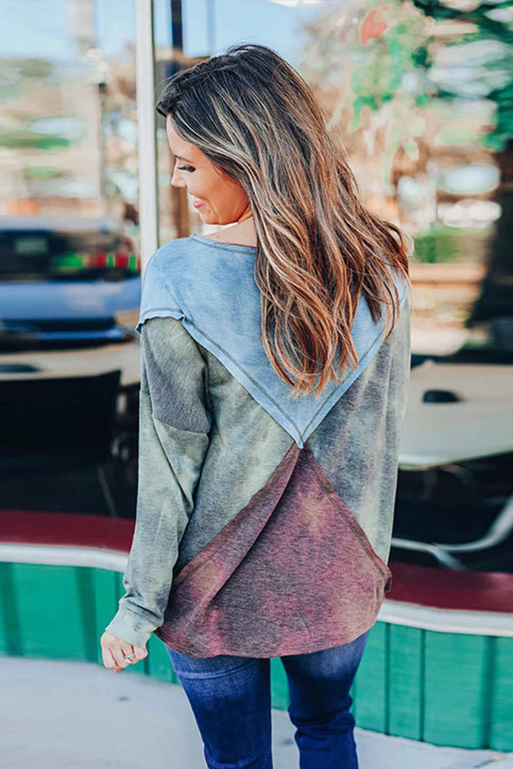 RadyRin Tie-Dye Sweater with Contrast Stitching Detail