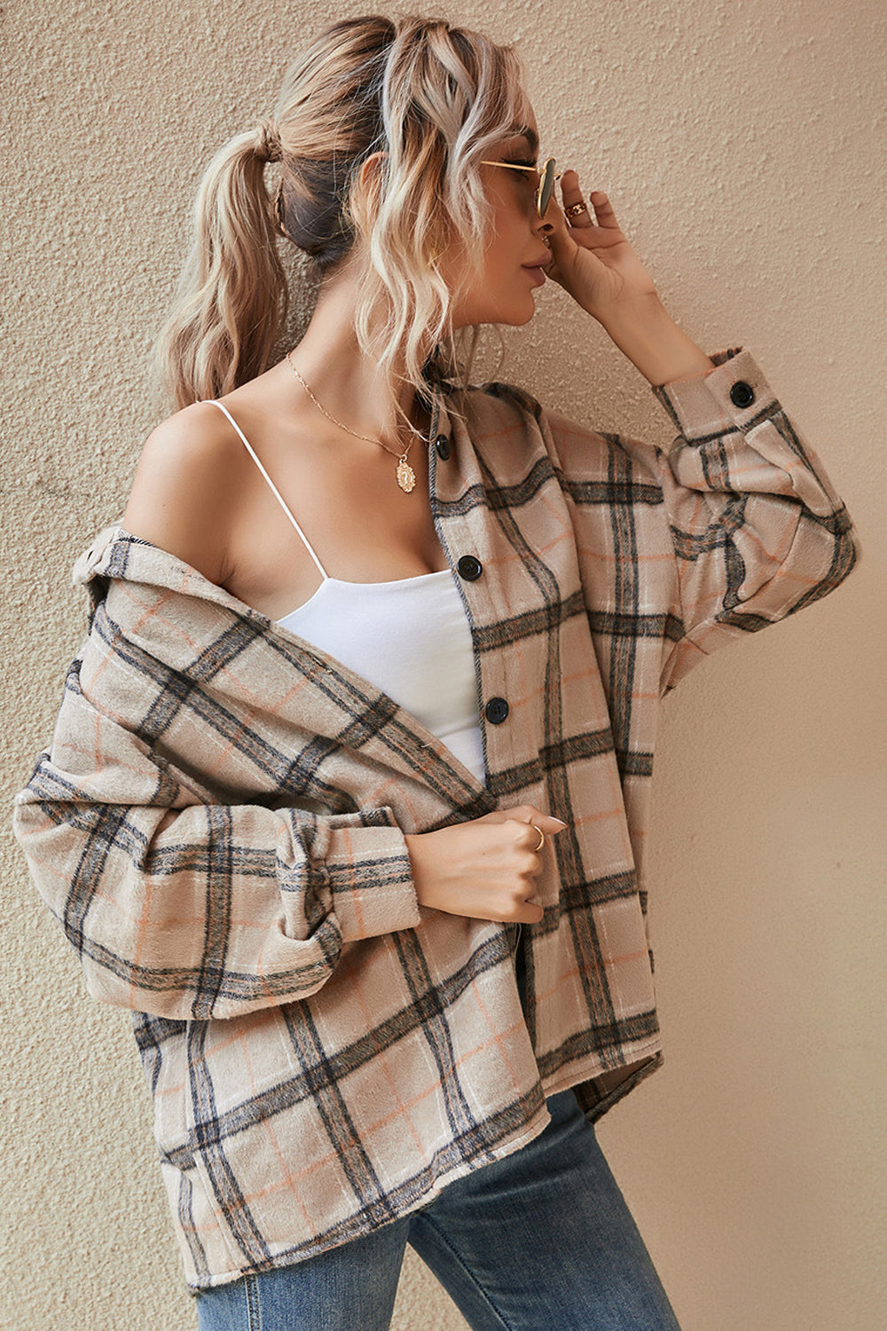 Single Breasted Plaid Thickened Long Sleeve Coat