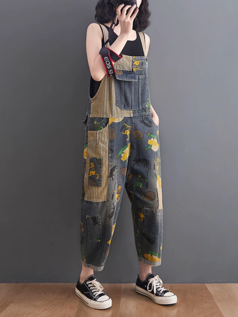 Modern Large Size Cartoon Printed Dungaree - Fashionpara