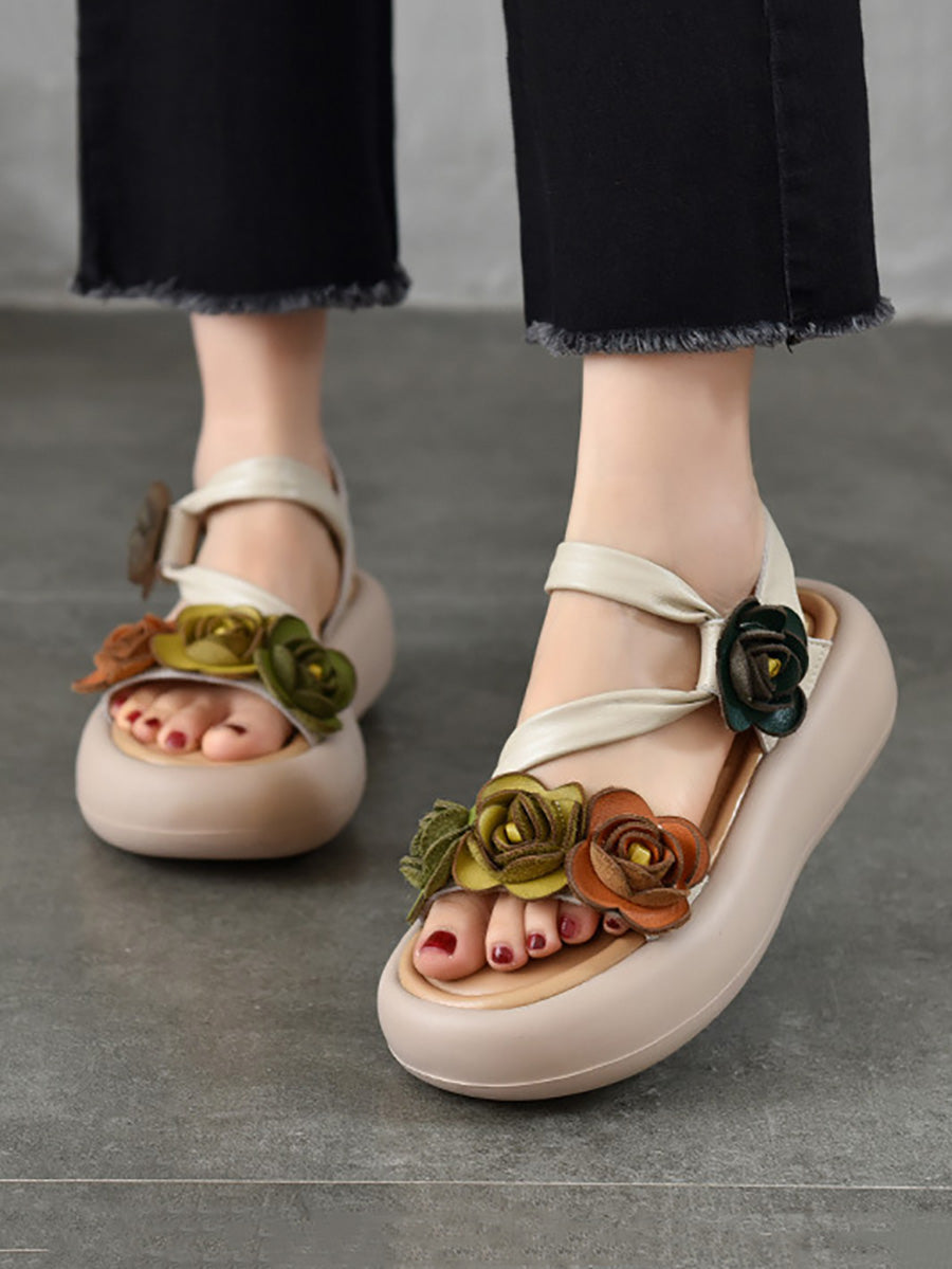 Sandals Vintage FLower Platform Leather