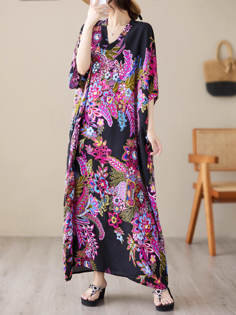 Paisley Print V-Neck Short Sleeve Kaftan Maxi Dress 5