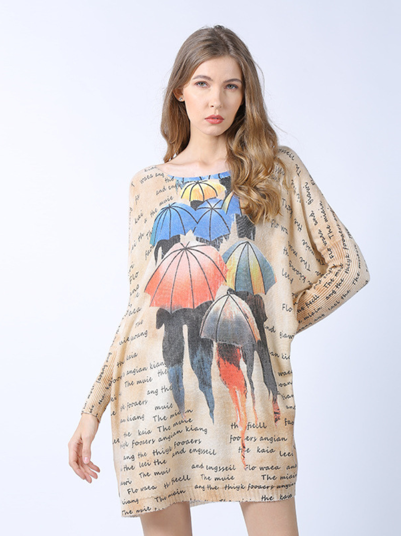 midi length loose cartoon printing sweater Top - Fashionpara