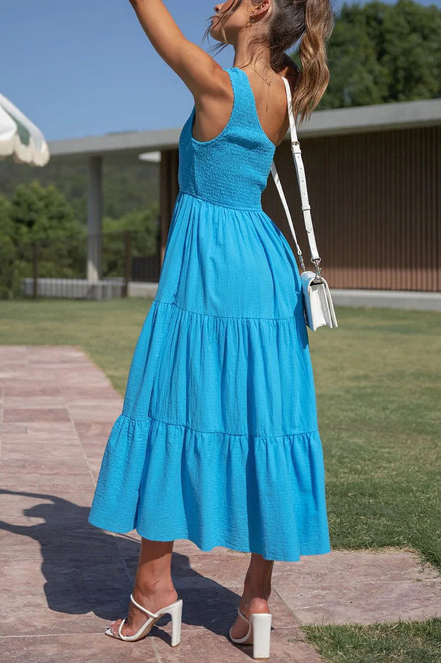 One Shoulder Shirred Tiered Midi Dress 11