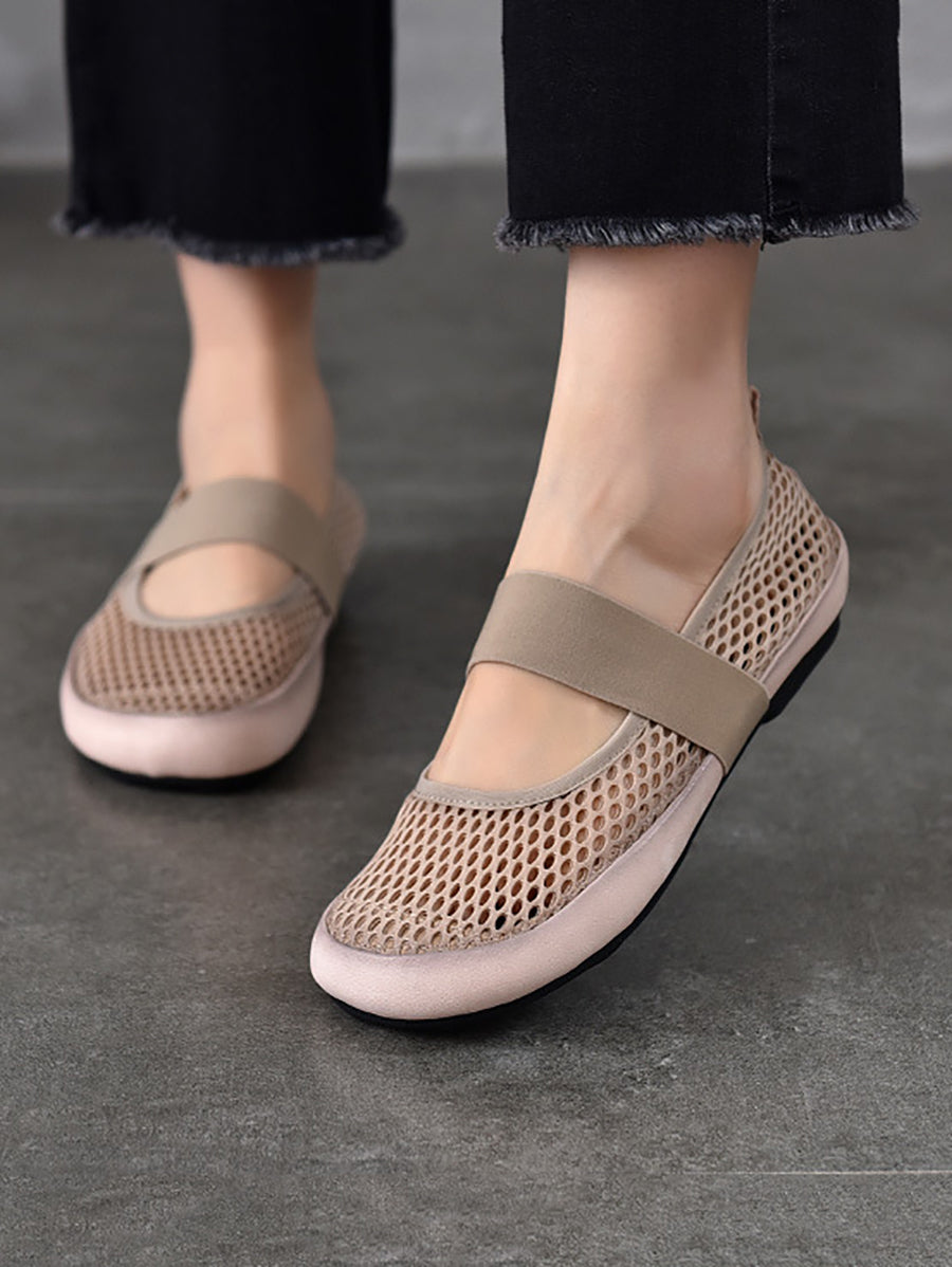 Low Heel Leather Mesh Shoes