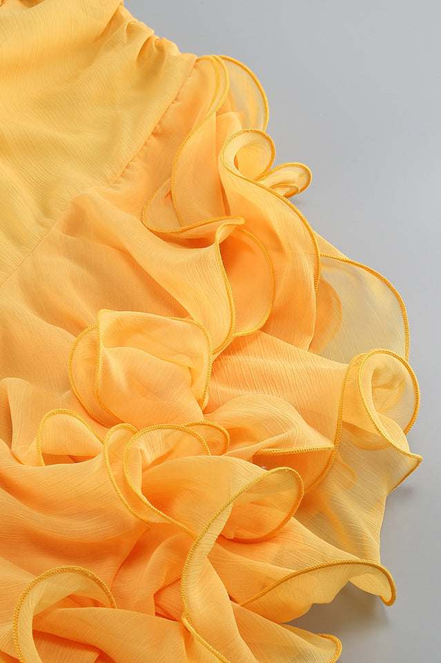 Strapless Twist Front Cut Out Ruffle High Low Dress 9