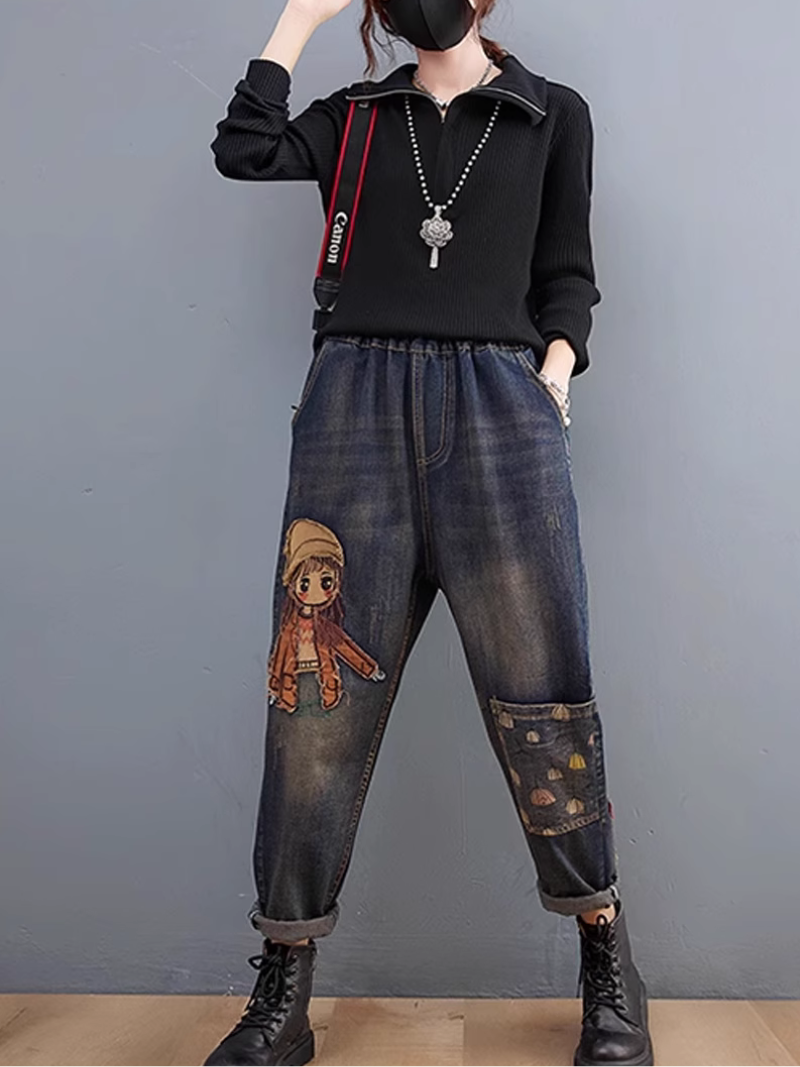 Effortlessly Stylish Cartoon Patch Embroidery Bottom - Fashionpara
