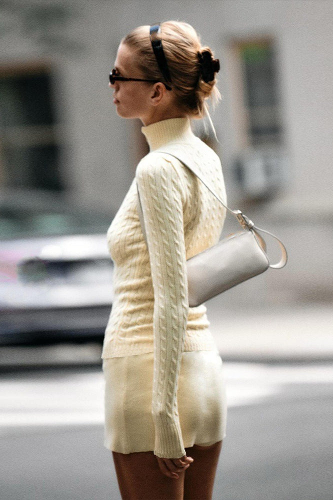 Mock Neck Lace Trim Knit Top