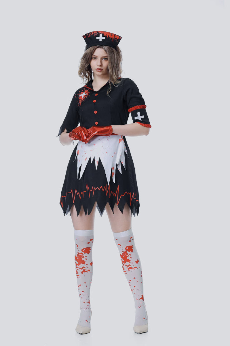 Halloween Bloody Nurse Cosplay Mini Dress