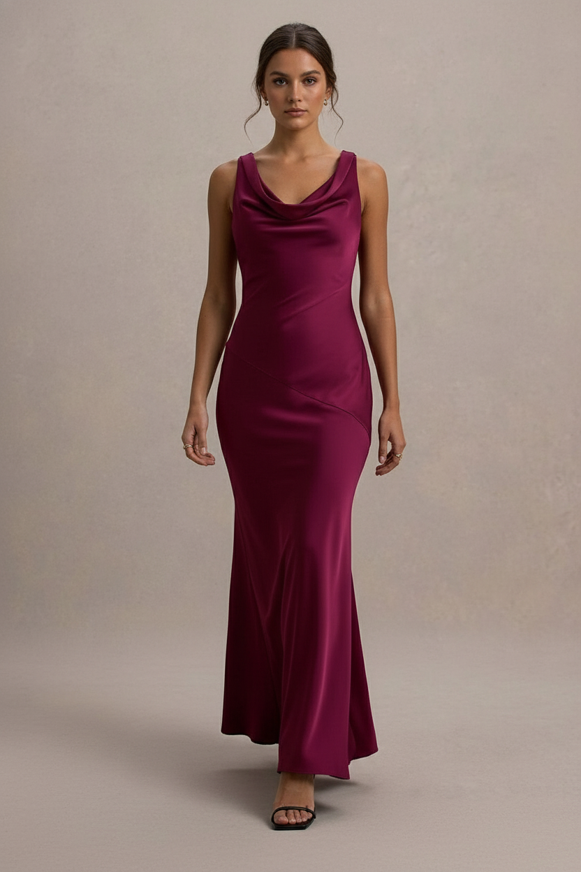 Satin Bodycon Backless Fish Maxi Dress - View 5