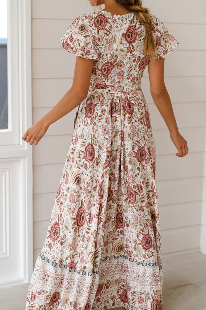 Floral Wrap V-Neck Flutter Sleeve High Split Maxi Dress 5
