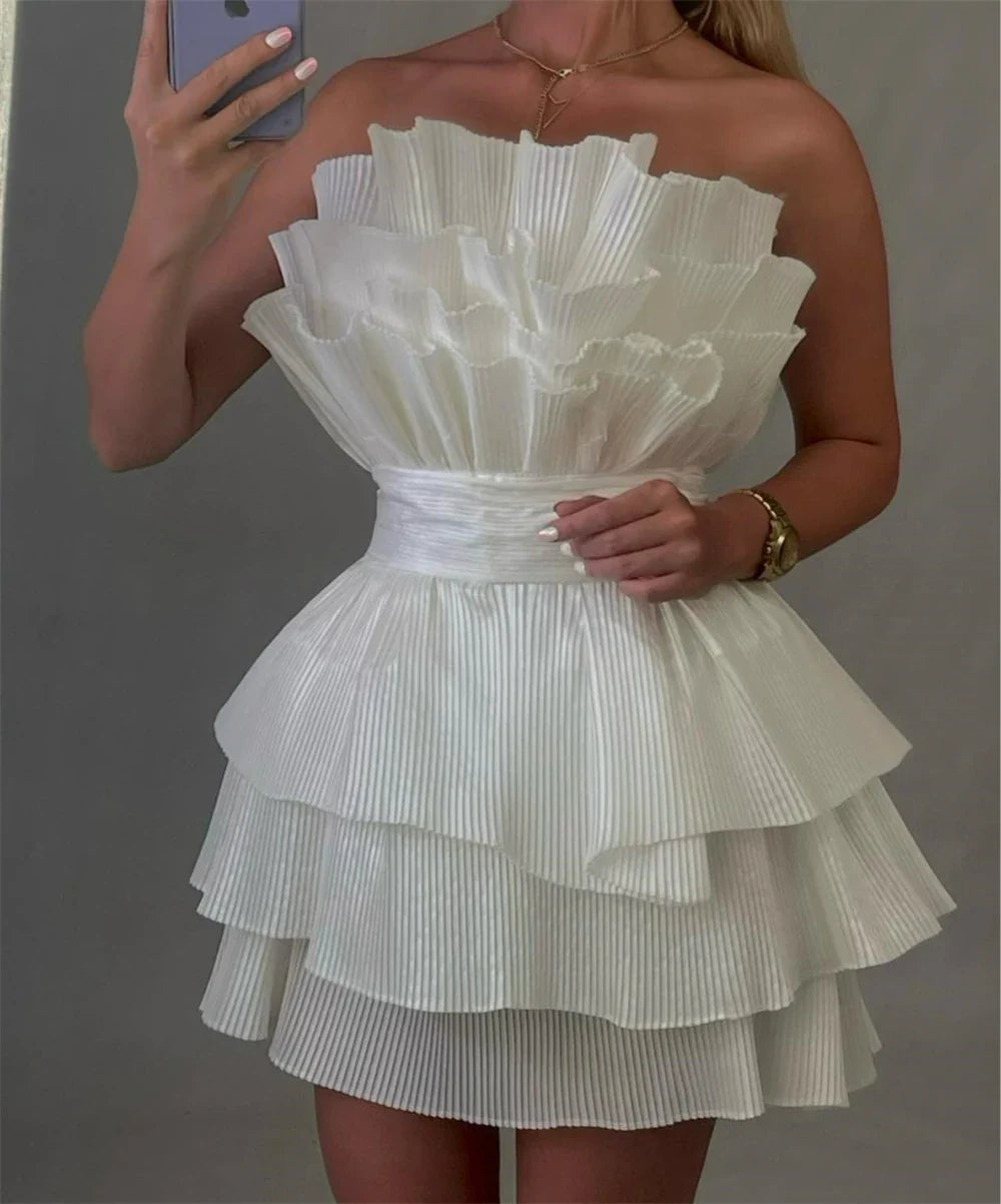 A line Strapless Tiered Short Homecoming Dress Party Gown - Fashionpara