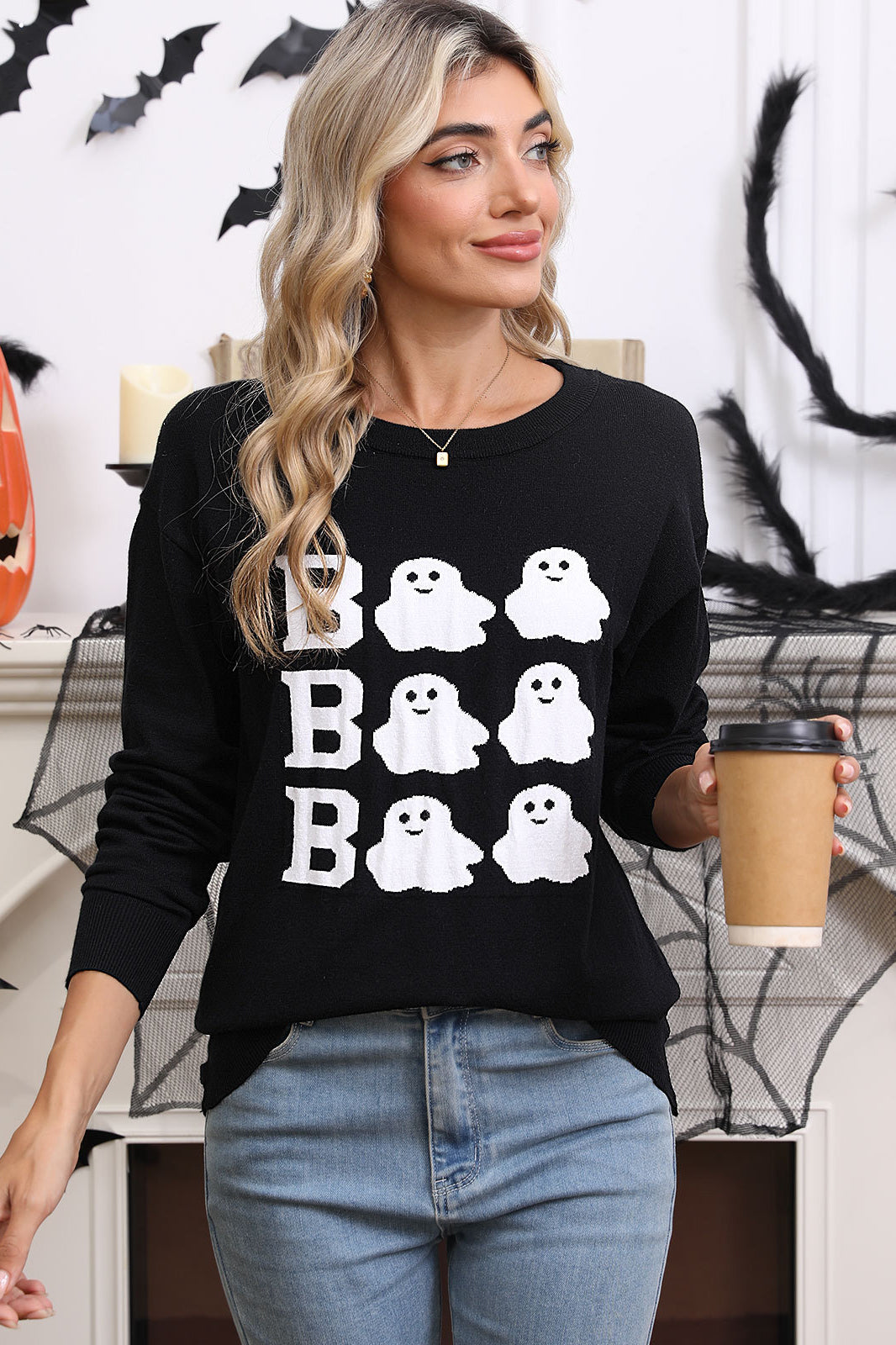 PrincessAce Halloween Embroidered Crew Neck Sweater