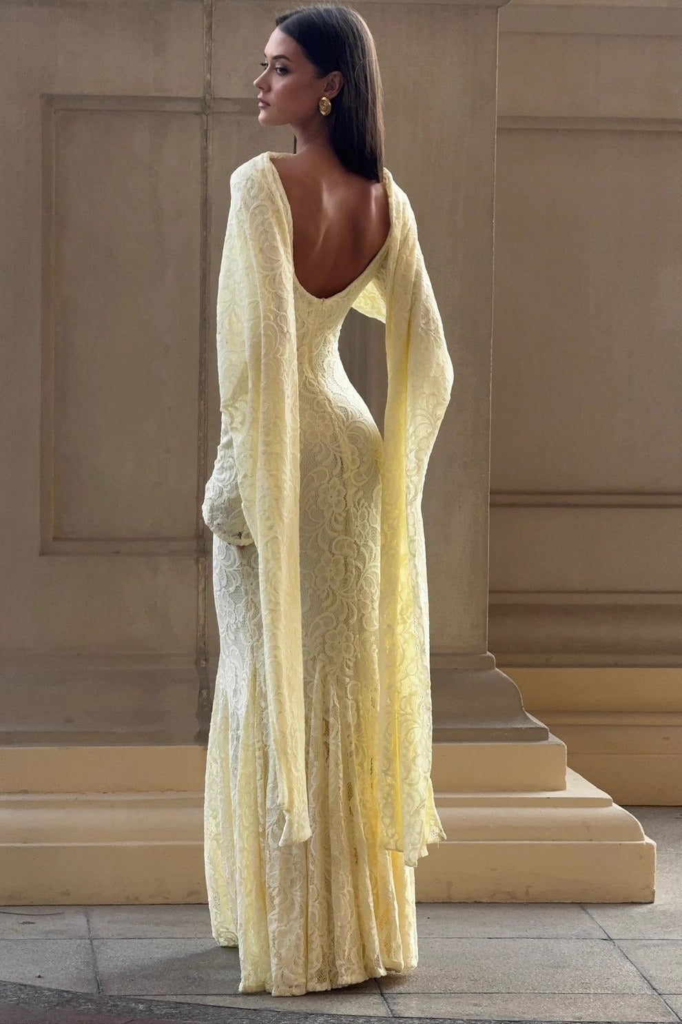 Lace Square Neck Long Sleeve Mermaid Maxi Dress - View 2